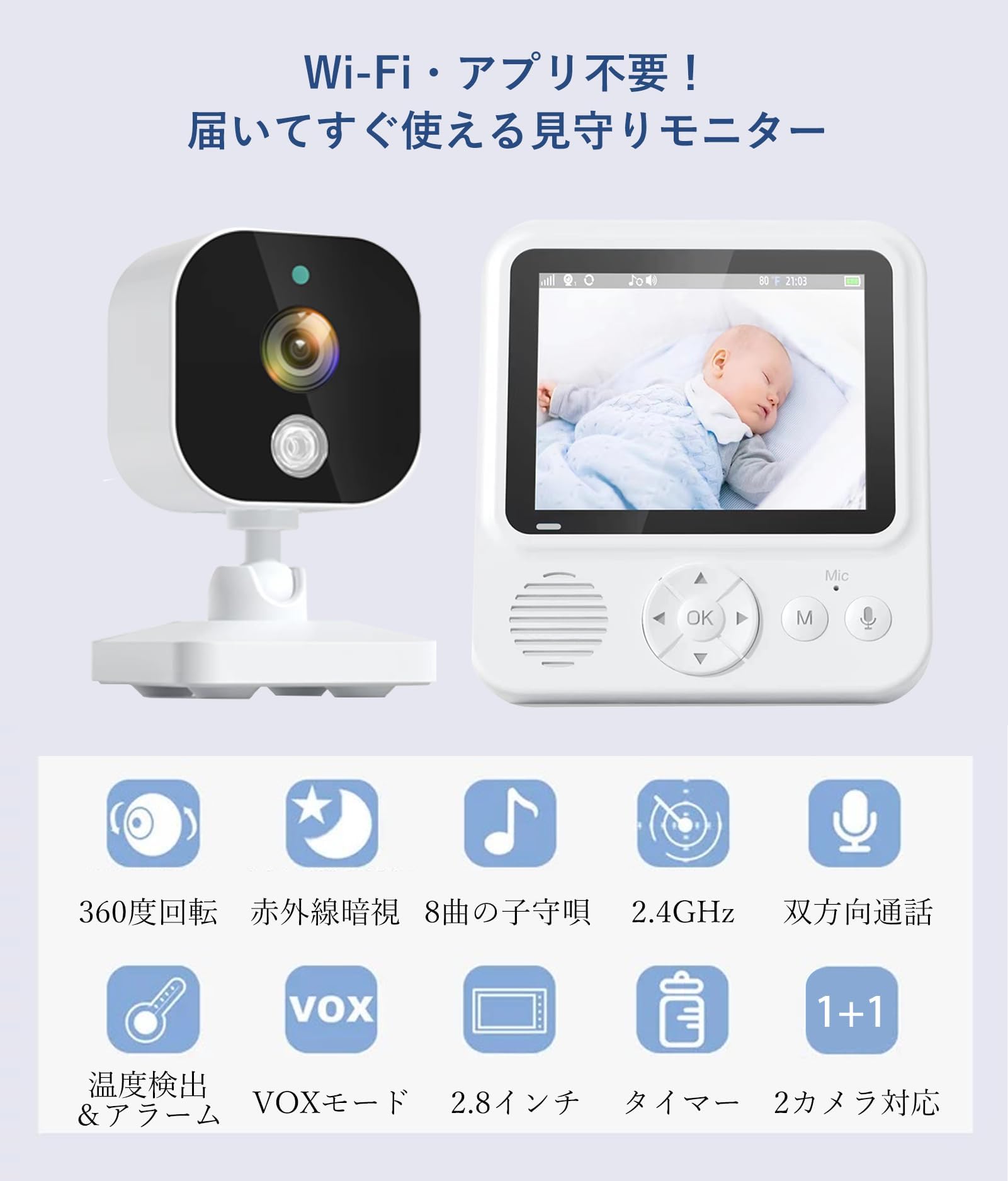 Amazon.co.jp: ZAIDER ベビーモニター モニター付き 見守りカメラ